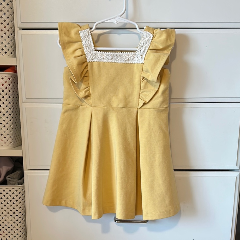Janie and Jack Charming Yellow Dress with Lace Trim 2T